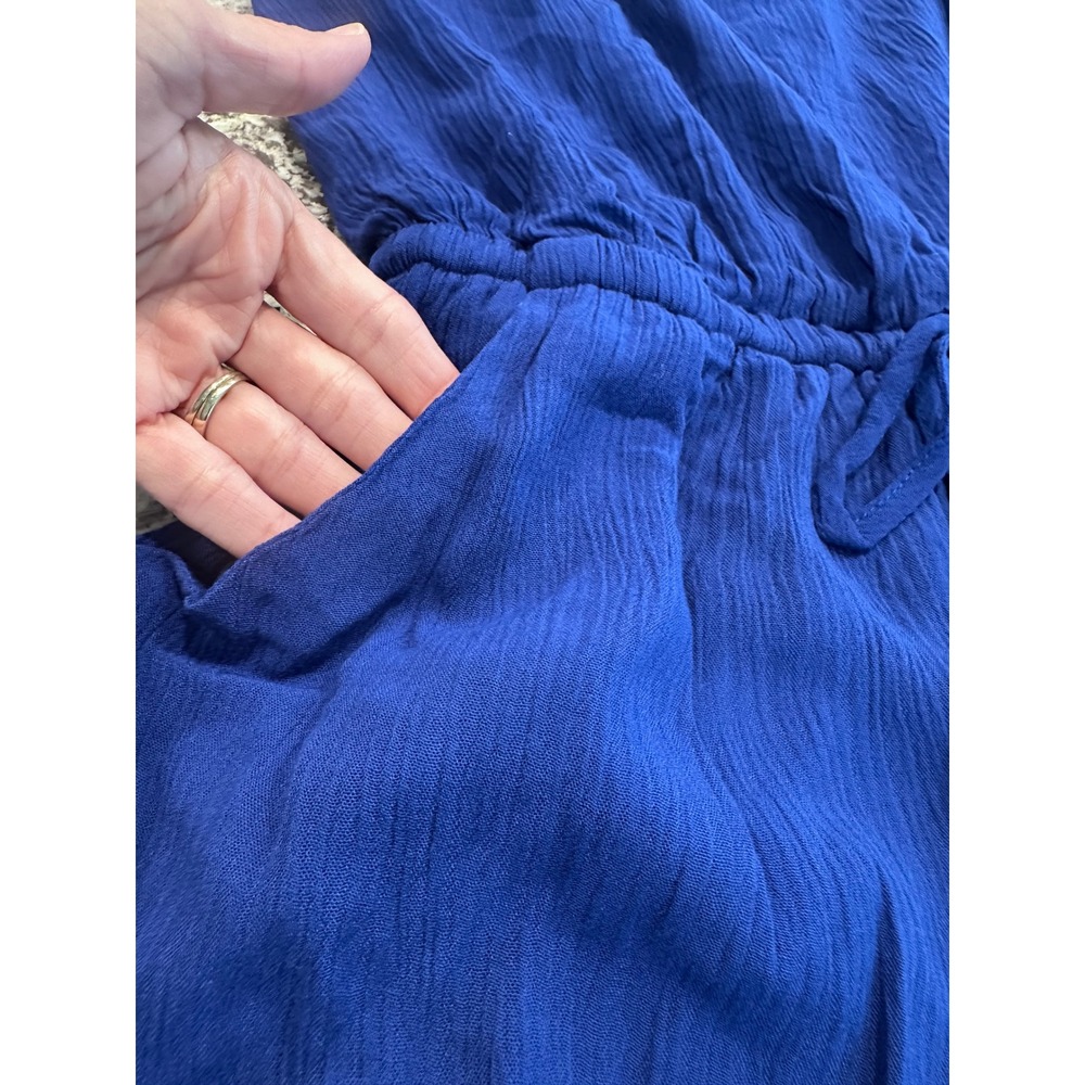 Shinestar Royal Blue Crochet Lace Trim Romper Womens Medium HD5325S Pockets NEW - Picture 7 of 12